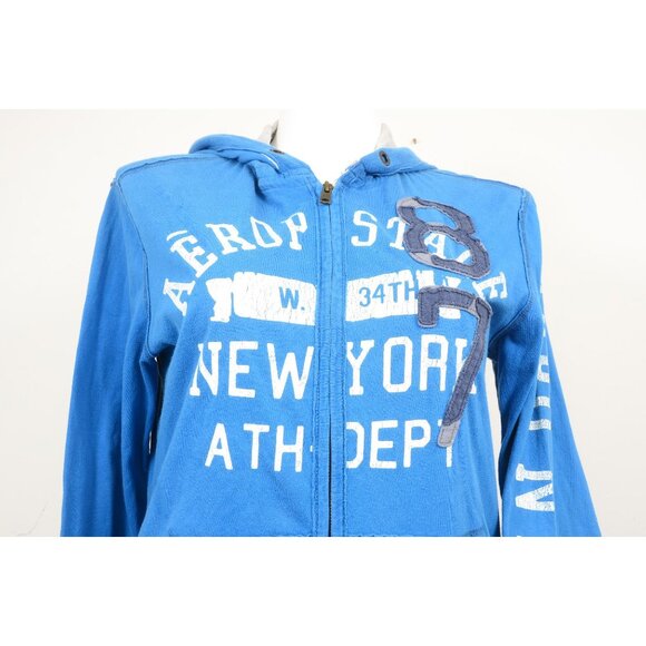 Y2K Aeropostle Womens Cobalt Blue Hoodie '1987 New York Ath Dept' Women's M - Picture 4 of 16